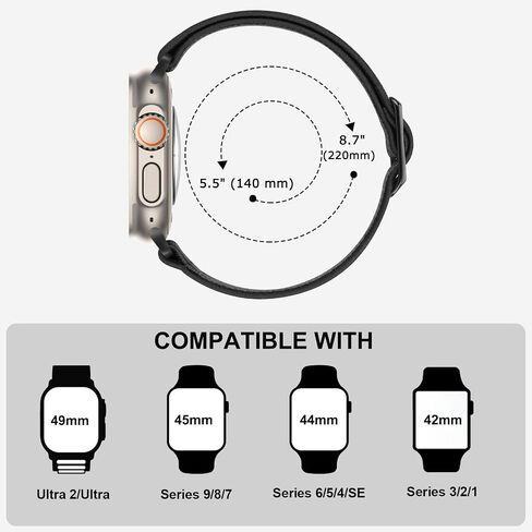 Braided Bands Compatible with Apple Watch Band 49 46 45 44 42 41 40 38mm Women Men Stretchy Solo Loop Nylon Strap for iWatch Ultra 2 SE Series 10 9 8 7 6 5 4 (42/44/45/46/49, Black) in Kuwait