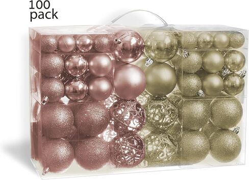 100 Brown and Black Christmas Ornament Balls Shatterproof + 100 Metal Ornament Hooks, Hanging Ornaments for Indoor/Outdoor Xmas Christmas Tree, Holiday Party, Home Décor Sizes, 1.2" 1.6" & 2.4" in Kuwait