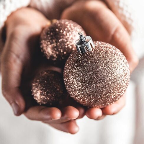 100 Brown and Black Christmas Ornament Balls Shatterproof + 100 Metal Ornament Hooks, Hanging Ornaments for Indoor/Outdoor Xmas Christmas Tree, Holiday Party, Home Décor Sizes, 1.2" 1.6" & 2.4" in Kuwait