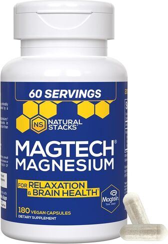 Natural Stacks MagTech Magnesium Supplement - Chelated Magnesium Complex - 3 Forms of Magnesium: Magtein Magnesium L-Threonate, Glycinate & Taurate - Supports Relaxation & Brain Health, 45 Capsules in Saudi Arabia