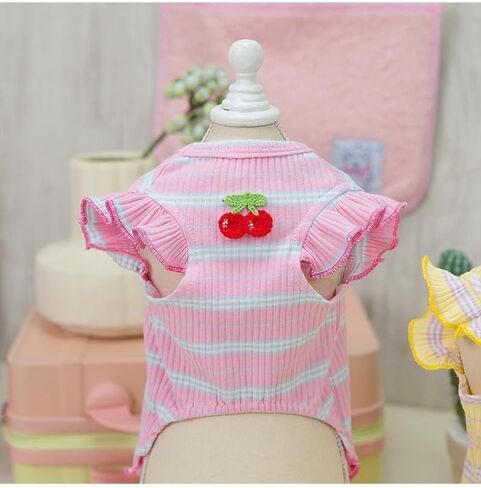 Yanmucy Dog Summer Clothes Stripe Pet Tank Top Cherry Puppy Clothes Breathable Sleeveless Shirt Vest for Small Dog Cat (Yellow, Small) in Saudi Arabia