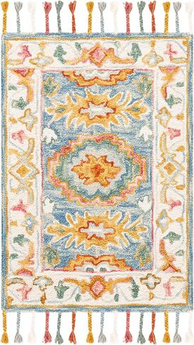 سجادة عداء من مجموعة SAFAVIEH Aspen - 2'3" x 9'، أزرق وعاجي، صوف بوهو مضفر يدويًا، مثالية للمناطق ذات حركة المرور العالية في غرفة المعيشة وغرفة النوم (APN117M) in Saudi Arabia