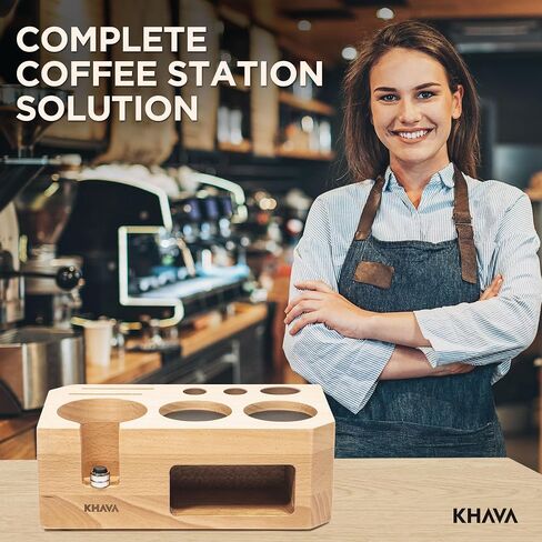 KHAVA Espresso Tamping Station | Wooden Coffee Tamper Station 51-54 mm | Espresso Organizer & Portafilter Holder | Coffee Station Organizer for Countertop | Espresso Accessories for Coffee Bar, Brown in Saudi Arabia
