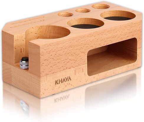 KHAVA Espresso Tamping Station | Wooden Coffee Tamper Station 51-54 mm | Espresso Organizer & Portafilter Holder | Coffee Station Organizer for Countertop | Espresso Accessories for Coffee Bar, Brown in Saudi Arabia