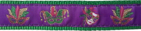Preston Mardi Gras Dog Collar and Leash Set in Purple Ribbon on Green Nylon Webbing (Small) in Saudi Arabia