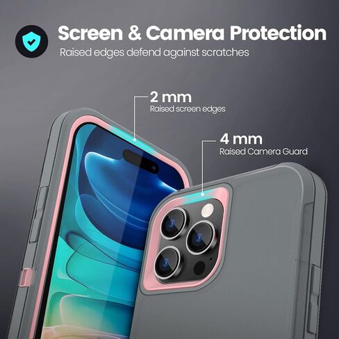 Sansunto for iPhone 15 Pro Max Case, Full Body Protection Heavy Duty Shockproof Military Grade 3 in 1 Silicone Rubber with Hard PC Rugged Durable Phone Cover in Saudi Arabia