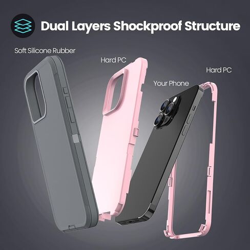 Sansunto for iPhone 15 Pro Max Case, Full Body Protection Heavy Duty Shockproof Military Grade 3 in 1 Silicone Rubber with Hard PC Rugged Durable Phone Cover in Saudi Arabia