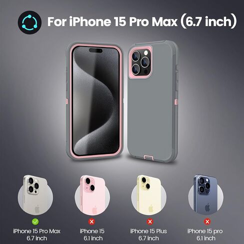 Sansunto for iPhone 15 Pro Max Case, Full Body Protection Heavy Duty Shockproof Military Grade 3 in 1 Silicone Rubber with Hard PC Rugged Durable Phone Cover in Saudi Arabia