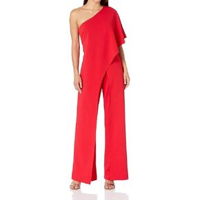 Adrianna Papell Women's Size One Shoulder Crepe Melania Jumpsuit Plus