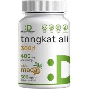 مستخلص تونغكات علي 300:1 للرجال، 180 كبسولة، 1100 مجم لكل حصة (مع عشبة العنزة) | Longjack Eurycoma Longifolia، إندونيسيا المنشأ - مكمل صحي للرجال ذو قوة إضافية