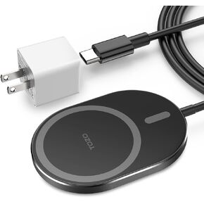 TOZO W10 Magnets Wireless Charger, USB C Charger Aviation Aluminum Computer Numerical Control Technology Fast Charging Pad Compatible for iPhone 16/15/15 Plus/15 Pro/15 Pro Max/14/13/12 Series Black