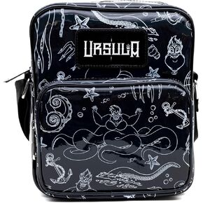 Disney Vegan Leather Crossbody Backpack with Adjustable Strap, The Little Mermaid Villain Ursula Poses Holographic Black/White