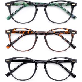 Reading Glasses Classic Blue Light Blocking Impact Resistant Lenses Spring Hinges Readers 3 Pack