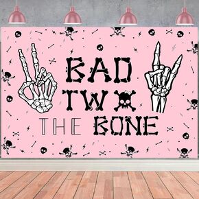 Bad Two The Bone Birthday Decorations for Girls Bad Two The Bone Birthday Backdrop Pink Black Backdrop Banner Music Themed Rock and Roll 2nd Birthday Decor Born to Rock Party Decor