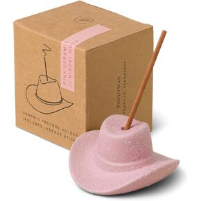 Paddywax Incense Burner Textured Ceramic Cowboy Hat with Incense Sticks, 100-Sticks, Black