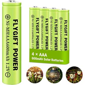 AAA Rechargeable Battery, 1.2v Ni-MH Solar Batteries, Low Self-Discharge, Pre-Charged Triple A Battery for Solar Pathway Lights, Outdoor Solar Lights (600mAh -4pack)