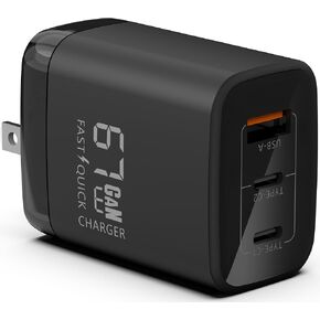 Fast 67W USB-C Charger - GaN Power Delivery - Dual USB-C Plus USB-A - Fast Compact Power Adapter for Laptops, Smart Phones, Tablets and Thousands of Other Devices (Black)