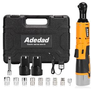 Adedad Cordless Electric Ratchet Wrench Set, 3/8" Power Ratchet Wrench, 40 Ft-lbs 400RPM 12V Battery Ratchet Tool Kit with 2 Pack 2.0Ah Lithium-Ion Battery and 1 Fast Charger
