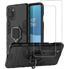 Urspasol for OnePlus 8T Case with Screen Protector (2 Pack) Tempered Glass Hybrid Heavy Duty Armor Protective Bumper Cover with 360° Degree Ring Holder Kickstand (Black)