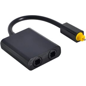 NFHK Dual Port Toslink Digital Optical Audio Splitter Adapter Fiber Optic Audio Cable 1 in 2 Out Black