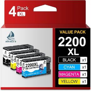DOUBLE D PGI-2200XL PGI 2200 XL Pigment Ink Cartridges Compatible Replacement for Canon PGI-2200 PGI 2200XL for Maxify MB5320 MB5420 MB5120 MB5020 iB4020 iB4120 (1BK, 1C, 1M, 1Y) 4 Pack