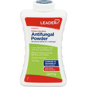 Leader Miconazole Antifungal Powder, Moisture Absorbing, Talc-Free, 2.5 oz, Compare to Zeasorb, Pack of 3