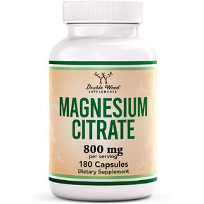 Magnesium Citrate Capsules 180 Capsules (Citrato de Magnesio) 800mg Servings, Vegan Safe, Manufactured in The USA by Double Wood Supplements