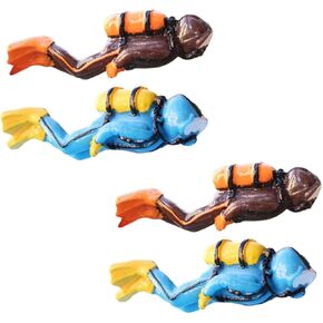 4pcs Fish Tank Landscaping Frogman Miniatures Fish Tank Ornament Betta Fish Tank Mini Toys Miniature Scuba Diver Figure Diver Figure Toy Diver Cake Topper Resin Ocean Turtle Tank