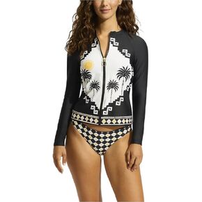 Seafolly Women's Long Sleeve Zip Front Rashguard with Removable Cups