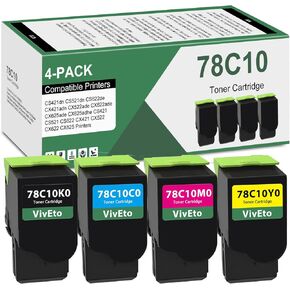 78C10 CS421 Toner Cartridge Replacement for Lexmark 78C10K0 78C10C0 78C10M0 78C10Y0 Toner Cartridge Works with CS421 CX522 CX622 CS521 CX421 CX521 CS522 CX625 Printer Ink 4-Pack