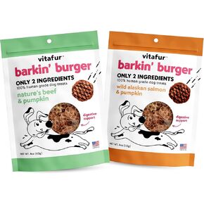 Barkin Burger Dog Treats Combo Pack | Bison and Pumpkin + Beef and Pumpkin Grain Free Dog Treats - Only Two Ingredient All Natural Dog Treats - 2 Pack, 4 oz Each