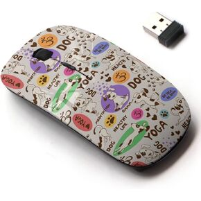 2.4G Wireless Mouse with Cute Pattern Design for All Laptops and Desktops with Nano Receiver - Funny Cartoon Dog