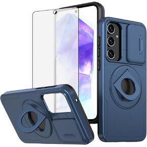 Asuwish Phone Case for Samsung Galaxy A55 5G with Slide Camera Cover Tempered Glass Screen Protector Stand Ring Holder Rugged Slim Cell Accessories A 55 55A A555G Women Men Green