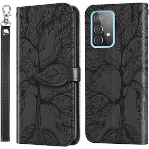 for Samsung Galaxy A23 Case, Samsung A23 5G Wallet Case, Embossed Tree Premium PU Leather [Kickstand] [Card Slots] [Wrist Strap] [6.6 inch] Phone Cover for Samsung A23 (B1-Red)