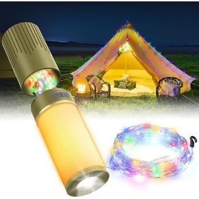 Camping Lantern RGB String Lights(49Ft),Rechargeable Flashlights with 4000mAh Charger,9 Modes,IP44 Waterproof Camping Lights,Portable Lantern Flashlight for Emergency,Camping,Hiking