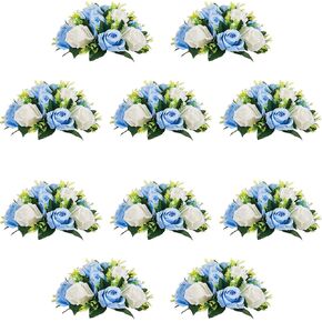 10Pcs Artificial Flower Ball Arrangement, 9.5" 15 Heads Wedding Roses Bouquet with Base Suitable for Parties Valentine's Day Wedding Centerpieces Flower Rack and Home Decor (White)