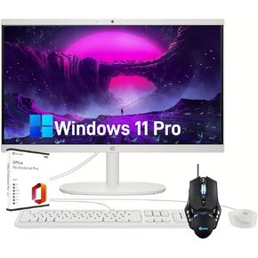 HP All in One Desktop Computer PC, 21.5" FHD Display, 16 GB RAM, 512 GB SSD, Intel Celeron J4025, Webcam, Wi-Fi 6, Bluetooth, HDMI, Windows 11 Pro, Microsoft Office Lifetime License, Black Mouse