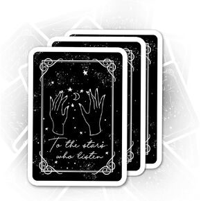مجموعة 3 قطع إلى النجوم الذين يستمعون إلى ملصق ACOTAR ملصق Feyre & Rhysand Bookish ملصق Booktok بطاقة سوداء ملصق مضحك مقاوم للماء من الفينيل مقطوع بالقالب لزجاجة المياه والكمبيوتر المحمول (2 بوصة)