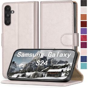 for Samsung Galaxy S24 Phone case[RFID Blocking Leather],[3 Credit Card Slot] Flip Folio Book Shockproof Protector,Holder Stand Cases,Women Men for Samsung S24 Wallet Cover,Wine Red