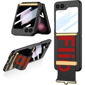 NINKI Case with Strap Compatible for Samsung Galaxy Z Flip 5 5g Case with Camera Screen Protector,Shockproof PU Leather Cover Flip Case for Samsung Galaxy Z Flip 5 Phone Case with Stand for Lady Pink