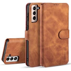 UEEBAI PU Leather Case for Samsung Galaxy S21 5G, Vintage Retro Premium Wallet Flip Cover TPU Inner Shell [Card Slots] [Magnetic Closure] Stand Function Folio Shockproof Full Protection - Blue