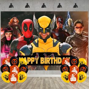 ELZEM Deadpool Birthday Party Decoration,Deadpool Party Photo Background 5 x 3 FT and 18 Pcs Balloon,Deadpool Merch Party Backdrop Supplies, BLUE