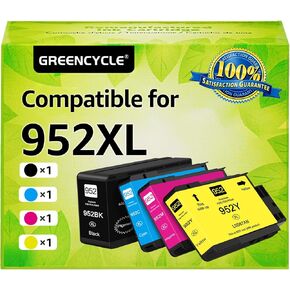 Greencycle 952xl Ink Cartridges Combo Pack Replacement for HP 952 XL Compatible with OfficeJet Pro 8710 8720 8740 7740 8210 Printer (1 Black 1 Cyan 1 Magenta 1 Yellow)