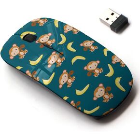 2.4G Wireless Mouse with Cute Pattern Design for All Laptops and Desktops with Nano Receiver - Monkey Yellow Banana