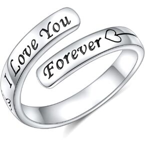 DAOSHANG Promise Rings for Couples Sterling Silver Matching Rings for Women Adjustable Sun/Moon/Star/Heart Him and Her Rings Carved I LOVE YOU Couples Jewelry Gift for Men Women