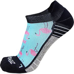 Zensah Limited Edition No-Show Running Socks - Anti-Blister Comfortable Moisture Wicking Sport Socks for Men and Women (Large, Pink Flamingos)