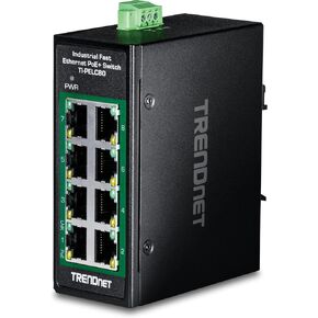 TRENDnet 8-Port Industrial Fast Ethernet PoE+ DIN-Rail Mini Switch, TI-PELC80, NDAA + TAA Compliant, 8 x 10/100Mbps PoE+ Ports, 200W PoE+ Power Budget, 1.6Gbps Switching Capacity
