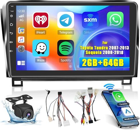Hikity Android Car Stereo for Toyota Tundra 2007-2013/Sequoia 2008-2018 راديو 2+64GB 10.1 بوصة تعمل باللمس راديو السيارة Carplay Android Auto GPS Navigation WiFi Bluetooth FM EQ كاميرا احتياطية in Saudi Arabia