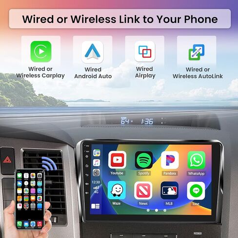 Hikity Android Car Stereo for Toyota Tundra 2007-2013/Sequoia 2008-2018 راديو 2+64GB 10.1 بوصة تعمل باللمس راديو السيارة Carplay Android Auto GPS Navigation WiFi Bluetooth FM EQ كاميرا احتياطية in Saudi Arabia