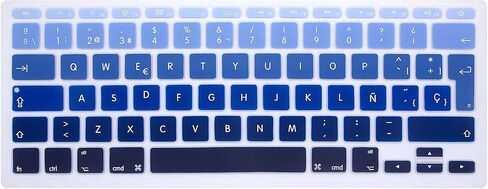 غطاء لوحة مفاتيح من السيليكون باللغة الإسبانية من HRH لجهاز MacBook Air 11.6 بوصة A1370 A1465 لوحة مفاتيح بتصميم أوروبي/ISO - أزرق متدرج in Kuwait